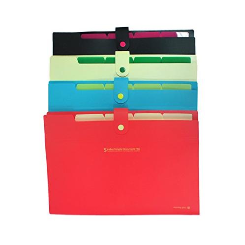 Morning Glory 5 Index Simple Document File One-button Easy Open & Close (4 Colors)
